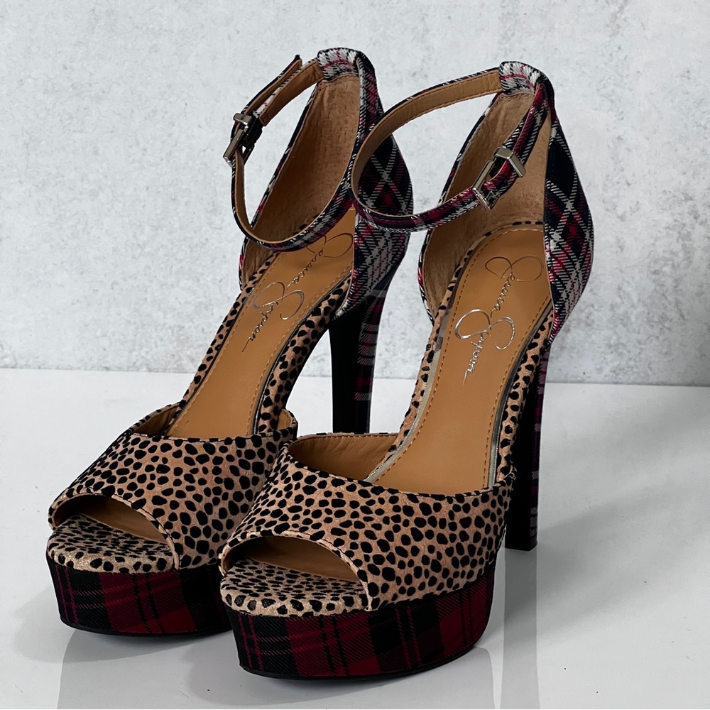 Jessica Simpson Cheetah and Plaid Platform Heels